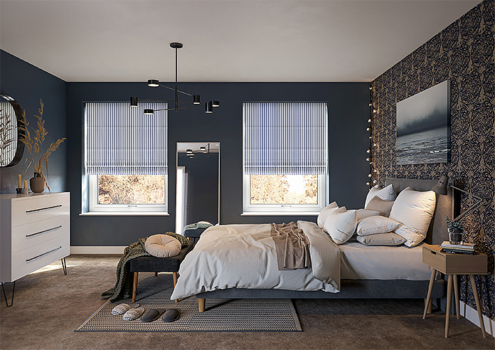 Lace Stripes, Sapphire - Motorised Roman Blind - Image 8